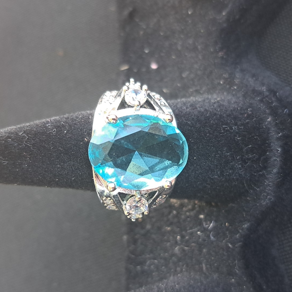Sky Blue Topaz White cz  Ring 925 Sz 6